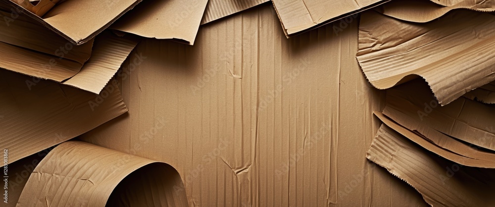 Poster textured background of assorted crumpled and flat cardboard pieces arranged in overlapping positions