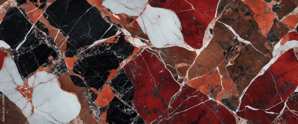 Poster abstract pattern of red black and white marble texture with natural mineral veins and glossy finish 