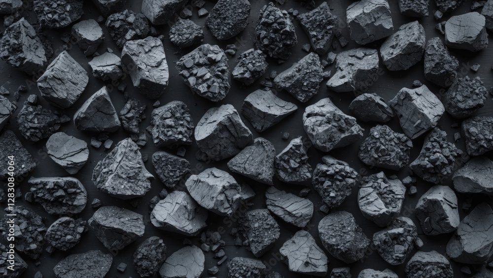 Poster Coal gravel texture background for industrial applications and energy production with varying particle sizes and shapes