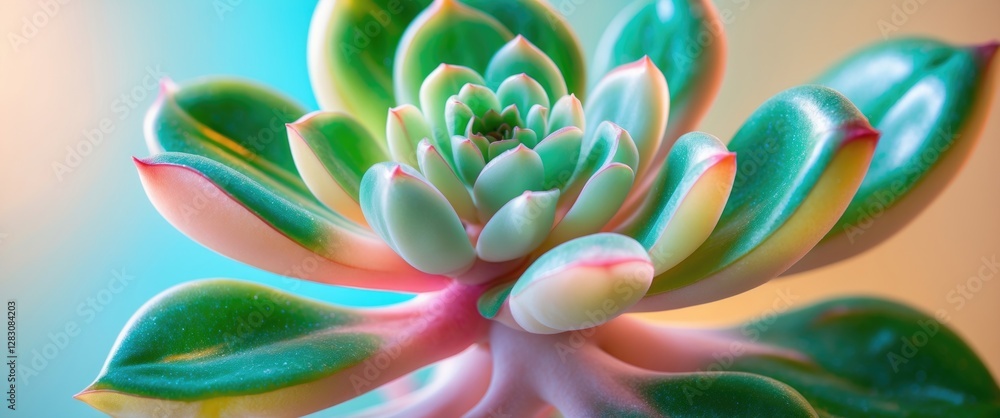Poster vibrant closeup of a stunning succulent plant showcasing intricate leaf patterns and a blend of fres