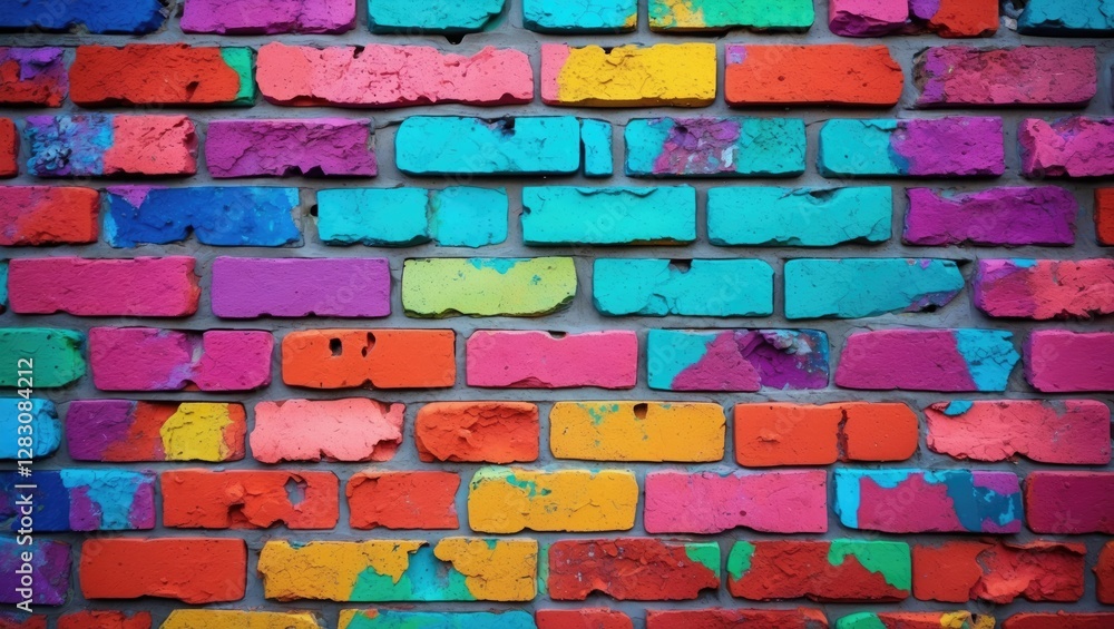 Poster vibrant multicolored brick wall texture suitable for various creative backgrounds and artistic proje