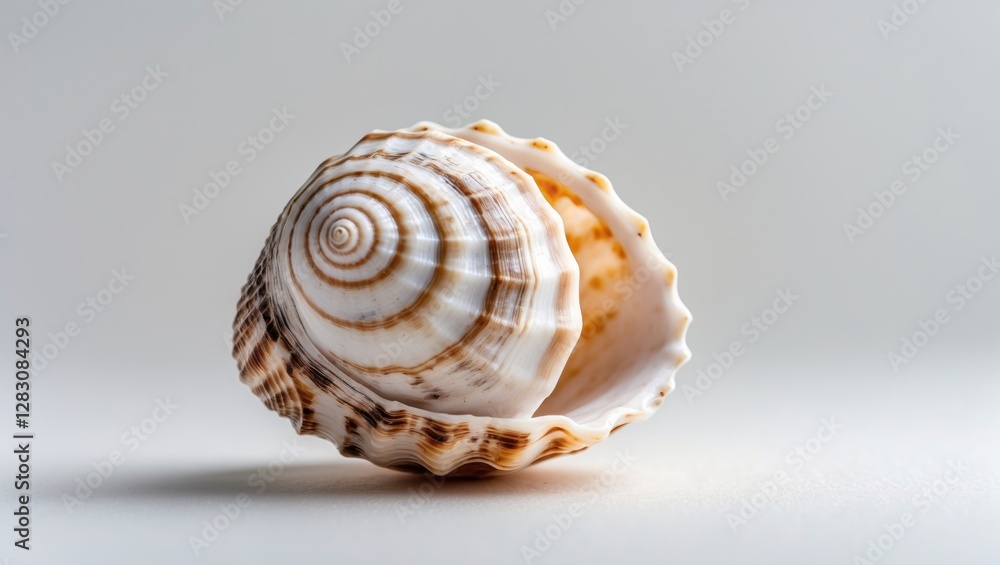 Aufkleber Closeup of a beautiful marine shell on a soft background with ample empty space for text or design elements showcasing natural beauty.