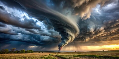 Dark swirling clouds and debris-filled sky during a tornado , cloud, tornado,  cloud, tornado