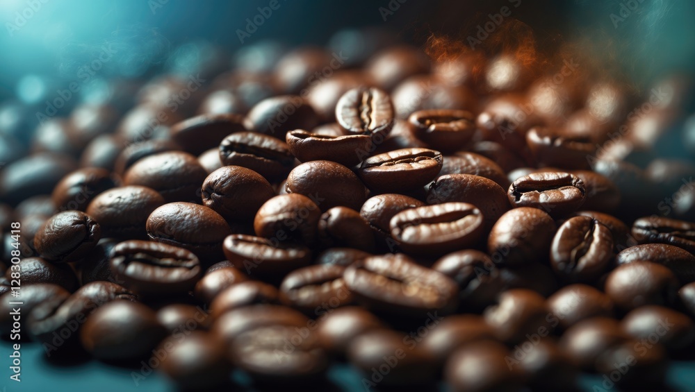 Aufkleber macro shot of freshly roasted coffee beans creating a rich and textured background for coffee-relate