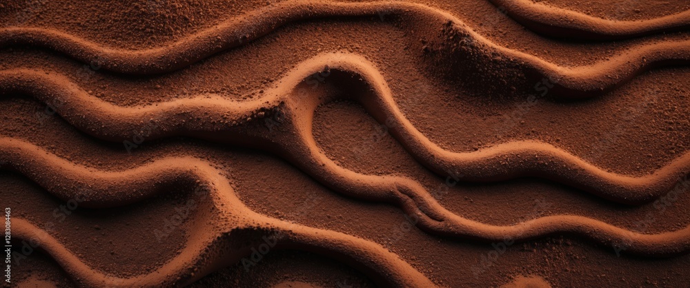 Poster Brown textured sand patterns resembling chocolate in a desert landscape suitable for backgrounds and design elements.