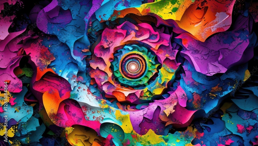 Poster vibrant abstract spiral background with colorful grunge texture and layered design ideal for artistic and creative projects