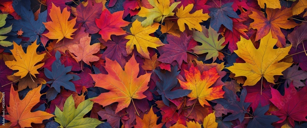 Poster vibrant autumn foliage in varied colors creating a stunning natural pattern on the ground during the