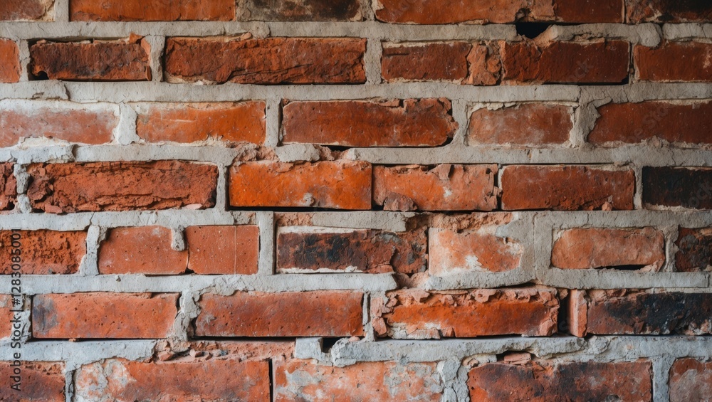 Poster exposed red brick wall texture with uneven surfaces and weathered appearance ideal for interior desi
