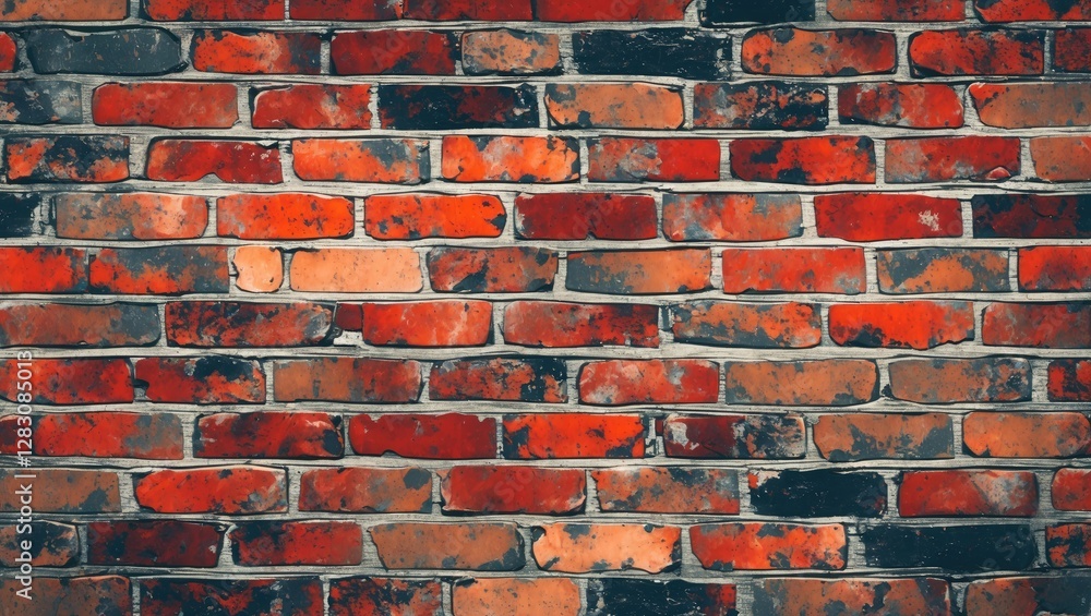 Poster red and black aged brick wall texture with uneven surface and color variations for background or des