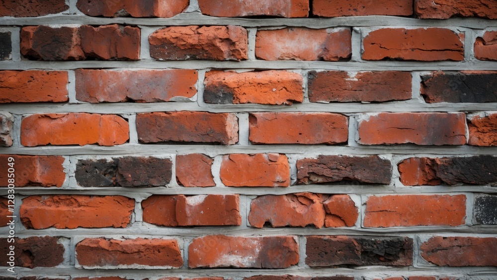 Poster textured red brick wall with variations in color and size of bricks creating a rustic and traditiona