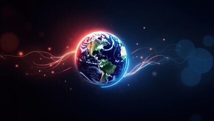 Vibrant Earth with Glowing Rings in Space, 8k wallpaper for PC, technological background image 