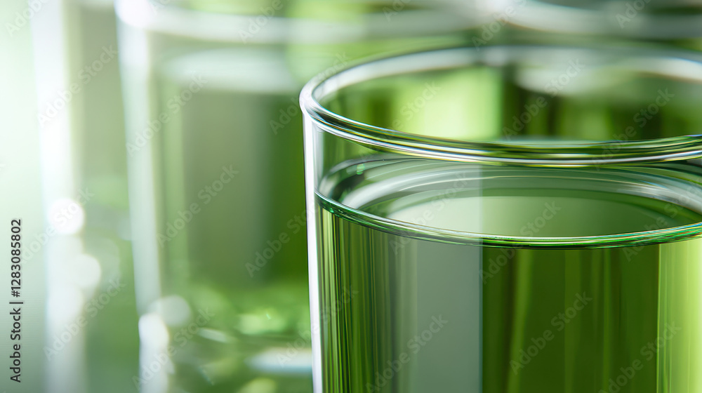 Poster macro shot showcasing vibrant biofuel in a transparent flask within a laboratory