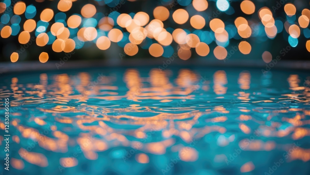 Poster abstract blurred background of illuminated circular bokeh lights reflecting on the surface of a swim