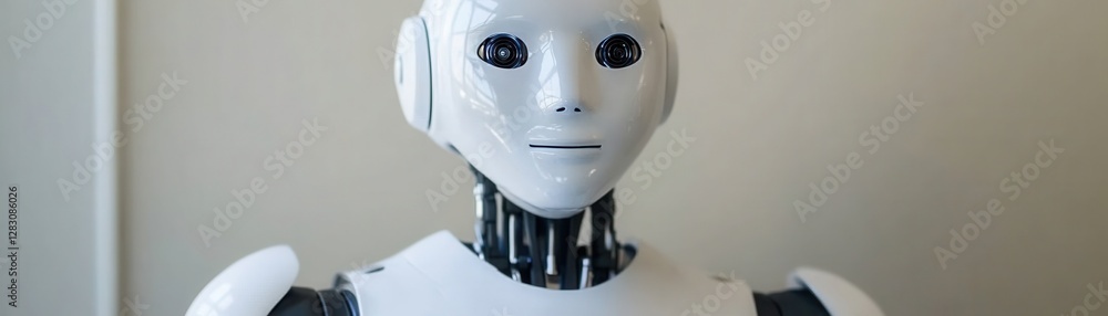 Poster robot and technology concept, robot with a humanoid appearance
