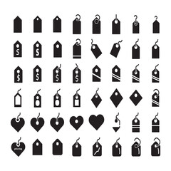 bold and versatile set of solid price tag icons in various shapes, ideal for product labeling, promotions, and retail branding.