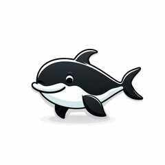 Obraz premium Cute cartoon dolphin with friendly expression, swimming playfully