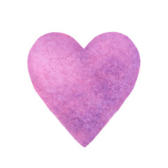 Pink purple watercolor heart isolated on white background. Watercolor design element.