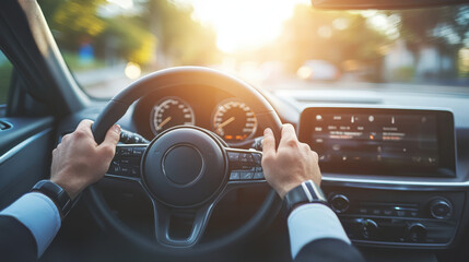 Close up of business people driving