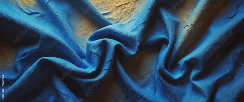 Poster blue fabric texture with wrinkled surface and subtle lighting variations in the background