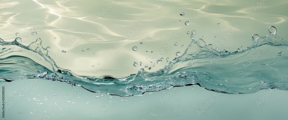 Aufkleber water surface with ripples and splashes creating a dynamic wave effect on a light background with co