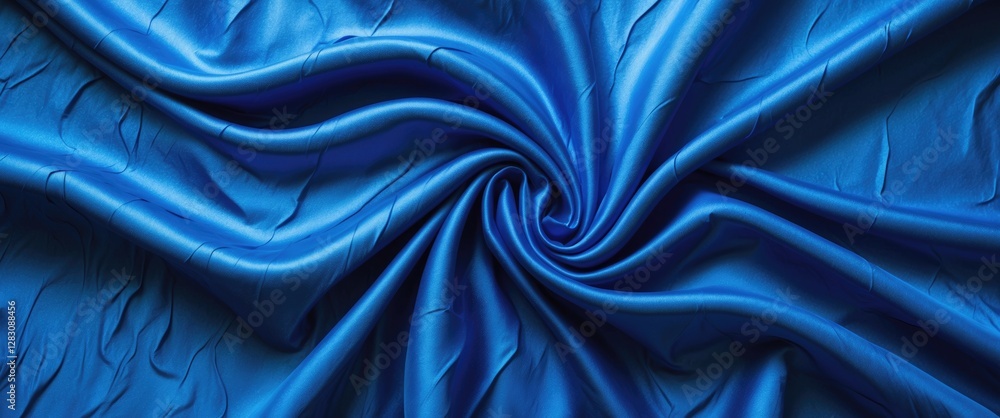 Poster blue satin fabric with intricate texture and swirling pattern for use in backgrounds and textile des