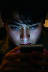 Young Asian Male Doomscrolling on Cellphone