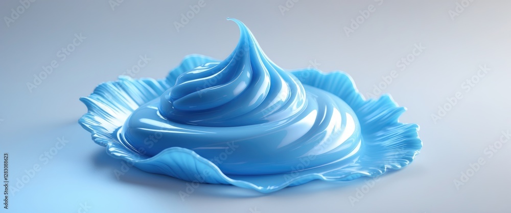 Aufkleber blue cream or frosting on a decorative plate with smooth texture and glossy surface against a gradie