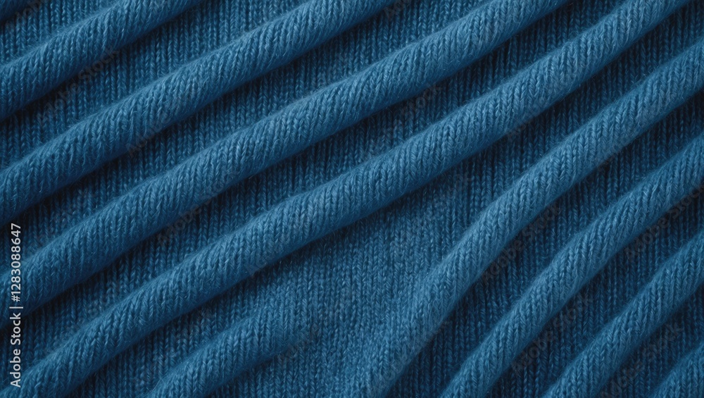 Poster textured blue fabric background with diagonal ribbed pattern showcasing soft fibers and deep color v