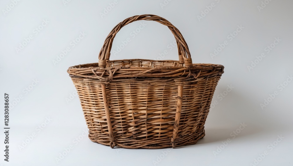 Aufkleber woven wicker basket with a handle on a light background suitable for storage or decorative use copy 