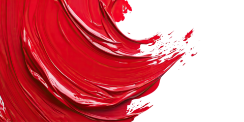 Bold red paint brushstroke with dynamic texture, isolated on transparent cutout background