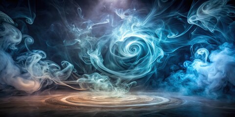 Ethereal swirling smoke fills a darkened room with an otherworldly glow, creating a mesmerizing abstract background that seems to pulse with an inner energy, darkroom, glowing smoke
