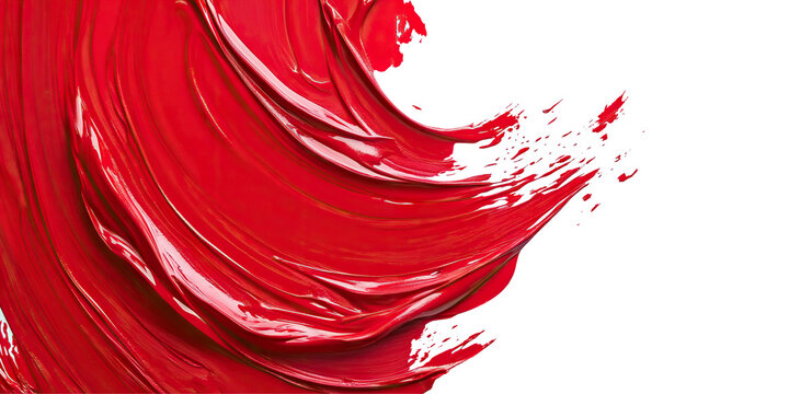 Bold red paint brushstroke with dynamic texture, isolated on transparent cutout background