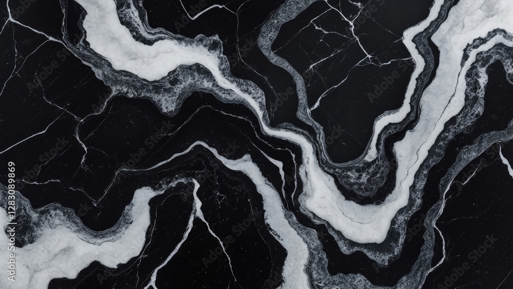 Poster black and white marble texture with curved lines and patterns in high contrast design for background