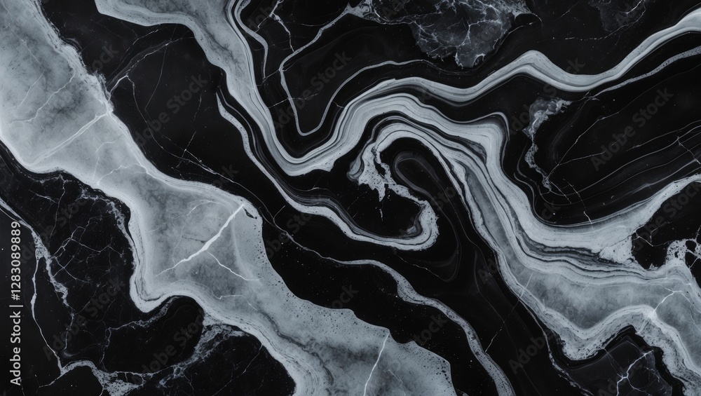 Poster black and white marble texture with flowing patterns and smooth lines for background and design use