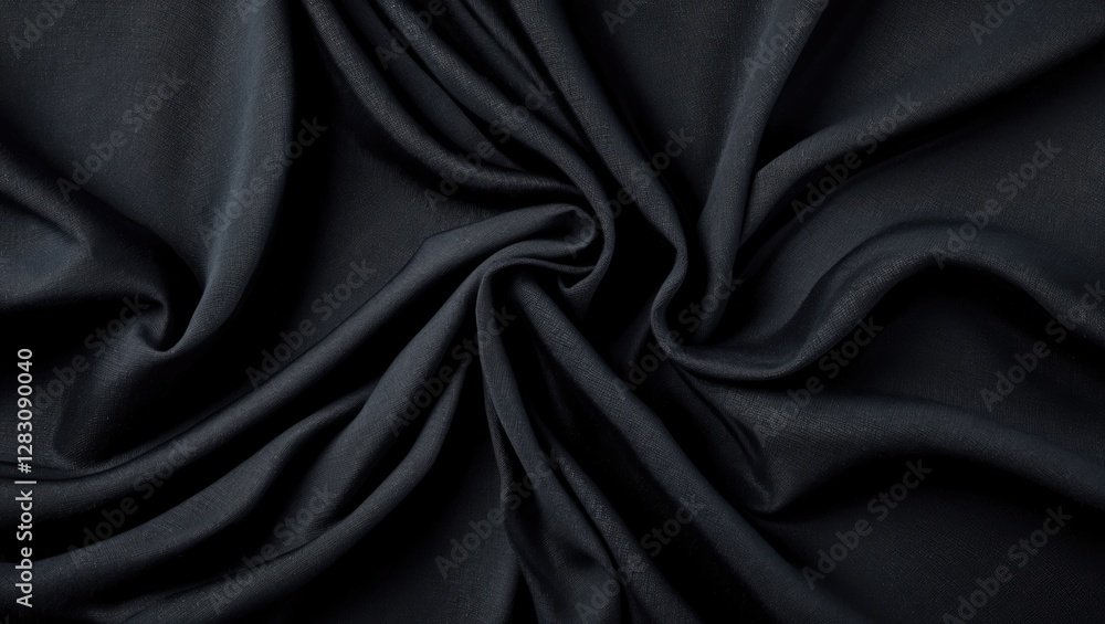Poster black fabric texture with smooth drapery and soft folds on a dark background