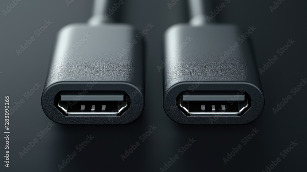 Poster close-up view of a matte black usb adapter with dual connectors showing modern design details