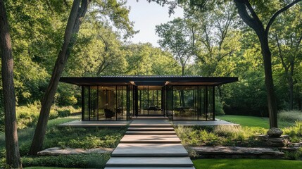 Modern house with steel beam framework and concrete slab flooring