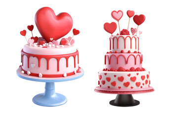 3d rendering Valentine's Cakes isolated on transparent background, PNG file add