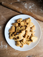 Fresh Baked Animal, Heart Cookies, biscuits on a plate, ready-made, homemade pastries. High quality photo