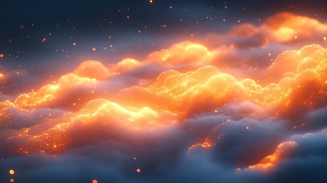 Fiery cloudscape at night