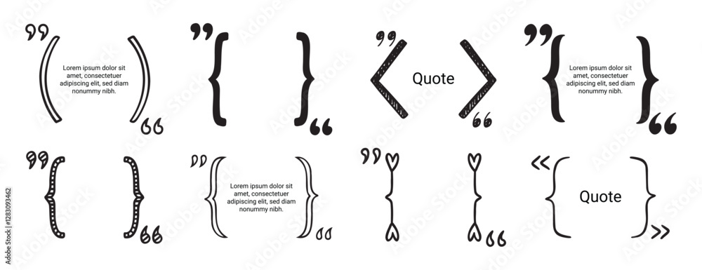 Aufkleber quote doodle hand drawn text box for design, website, banner. brackets and quotation marks set eleme