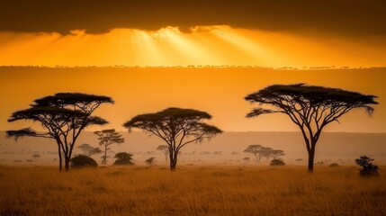 Obraz premium Majestic sunset over serengeti plains tanzania landscape photography natural environment wide angle view