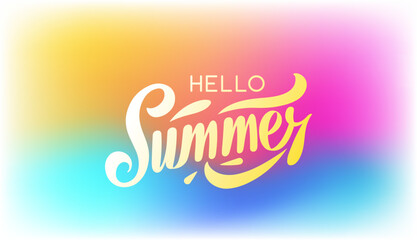 Hand-drawn inscription Hello Summer with background. For invitation, card, poster or banner. Summer quotes. Vector illustration