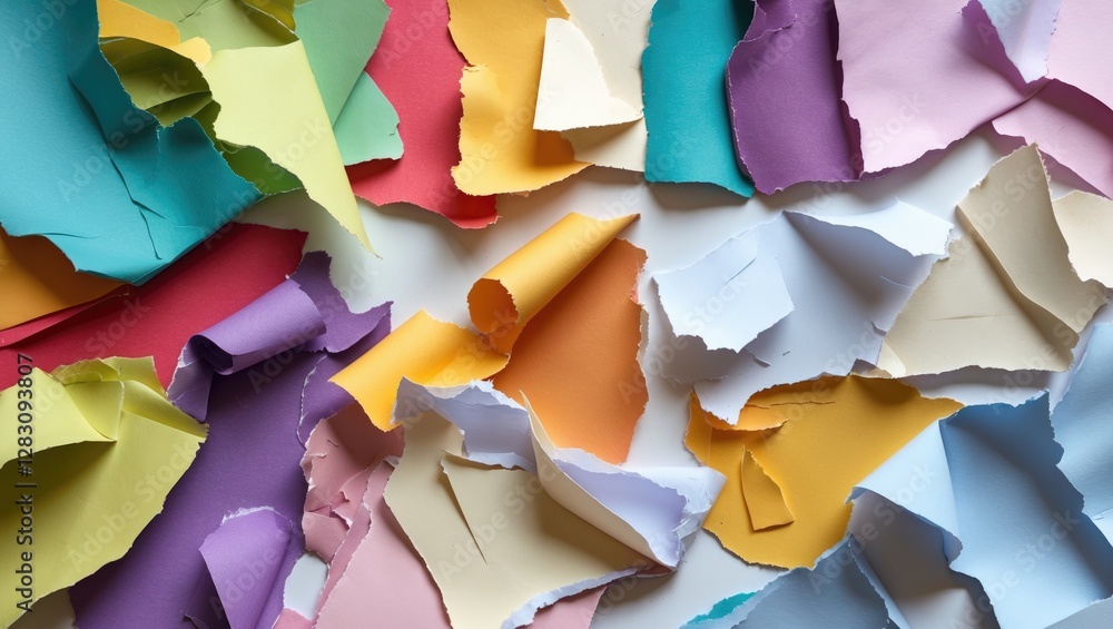 Aufkleber colorful torn sheets of paper in various shades creating a vibrant abstract background ideal for cre