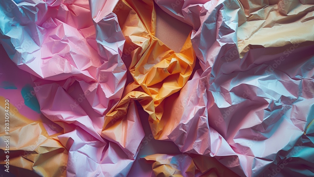 Poster vibrant crumpled paper texture background in pastel hues creating an artistic and dynamic visual app