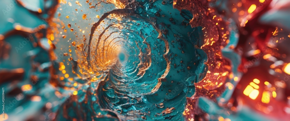 Poster abstract spiral with vibrant colors and fluid dynamics illustrating motion and energy in a surreal e