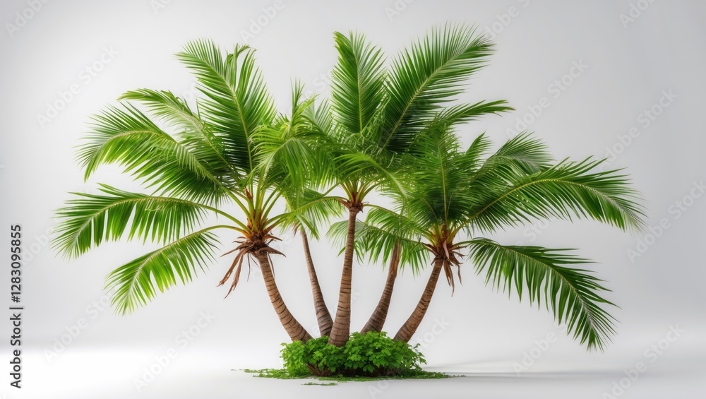 Aufkleber green tropical palm trees cluster on a white background with ample copy space for text placement