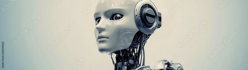 Poster robot and futuristic concept, robot head with a futuristic design