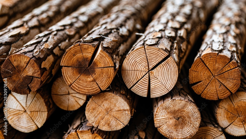 Poster cross section of freshly cut pine logs showcasing intricate wood textures and natural patterns in a 