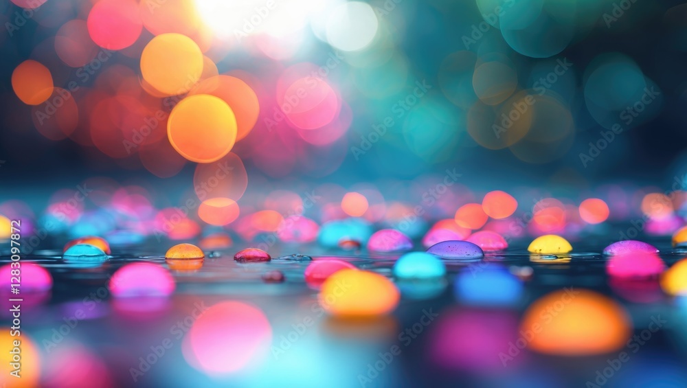 Aufkleber vibrant bokeh background with colorful blurred droplets creating a dreamy and artistic atmosphere fo